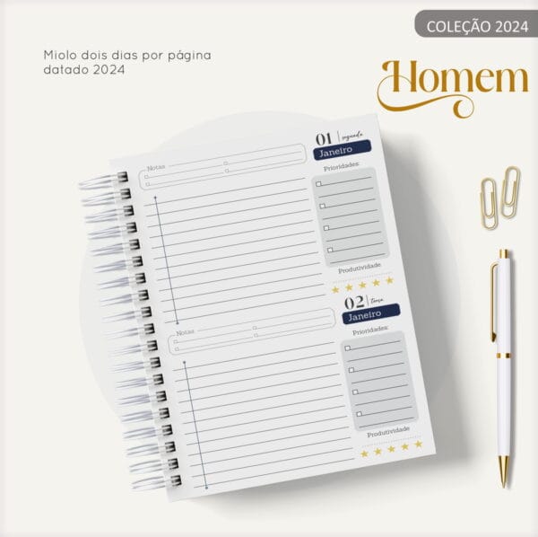 Agenda Masculina Quadrinho Preto - Arquivo Digital