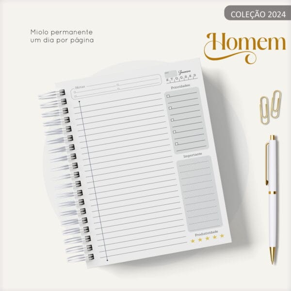 Agenda Masculina Quadrinho Preto - Arquivo Digital