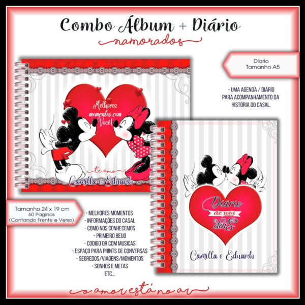 album e diario dia dos namorados minnie e mickey arq digital papelaria personalizada