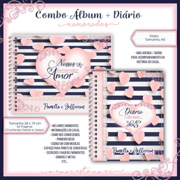 album e diario dia dos namorados rosa e azul arq digital casal