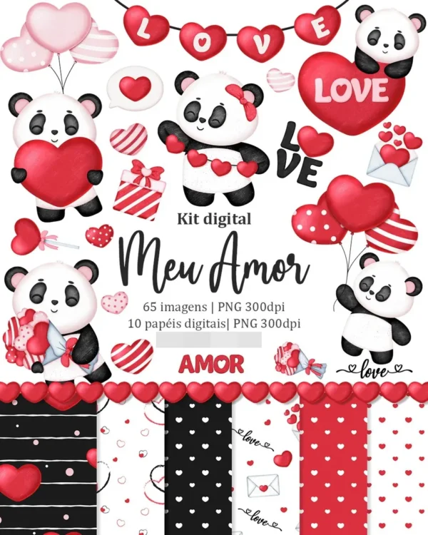 Amoreco Panda: Papelaria Personalizada em PNG