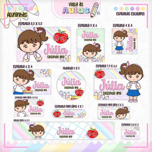 arquivo de corte etiqueta escolar aluninhas menina papelaria digital 1