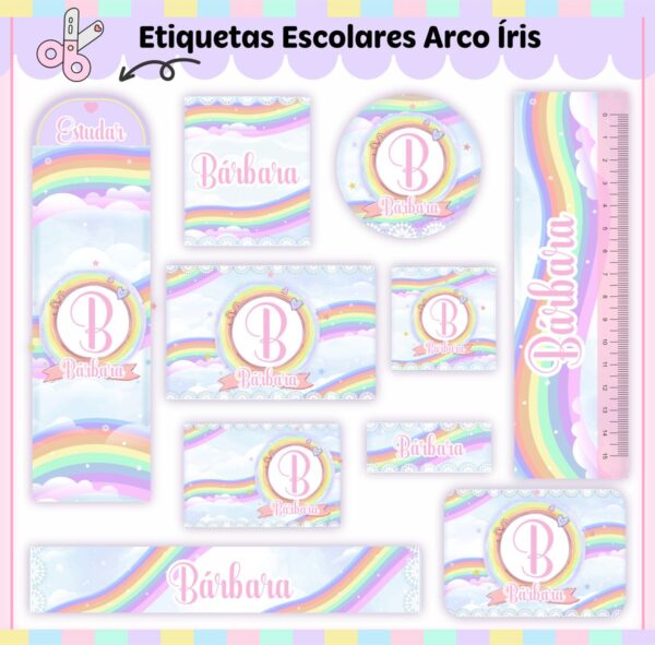 Arquivo de Corte Etiqueta Escolar Arco-Íris V2