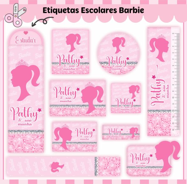 Arquivo de Corte Etiqueta Escolar Barbie V2