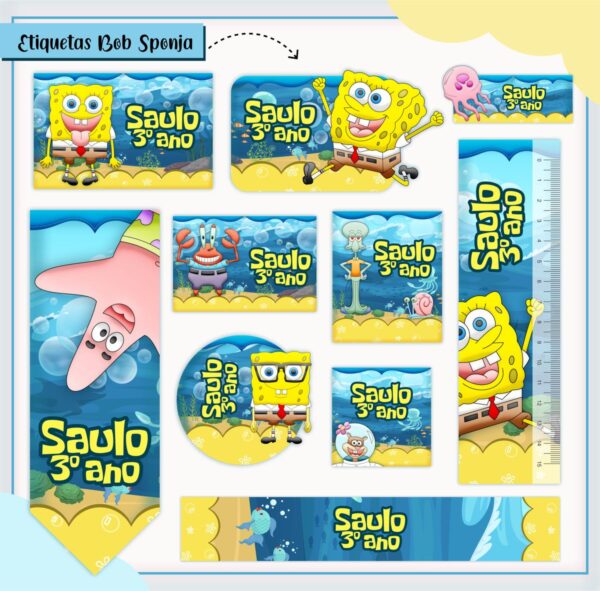 Arquivo de Corte Etiqueta Escolar Bob Esponja