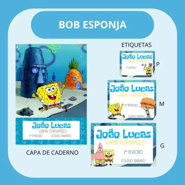arquivo de corte etiqueta escolar bob esponja papel e scrapbook