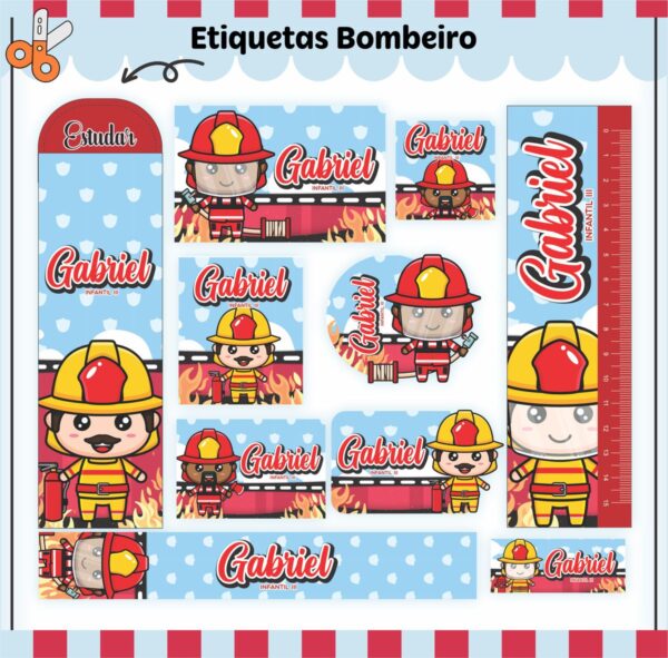 Arquivo de Corte Etiqueta Escolar Bombeiros