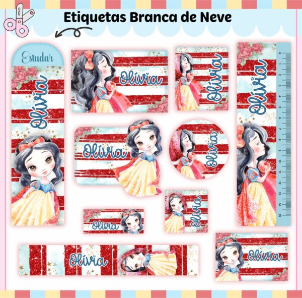 Arquivo de Corte Etiqueta Escolar Branca de Neve