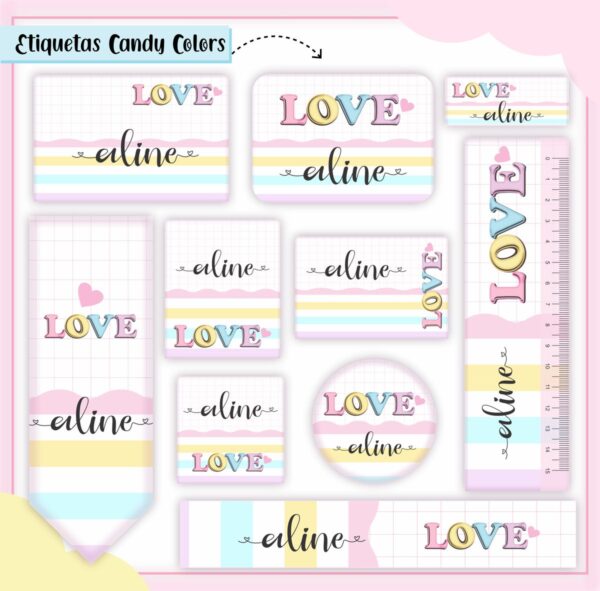 Arquivo de Corte Etiqueta Escolar Candy Colors