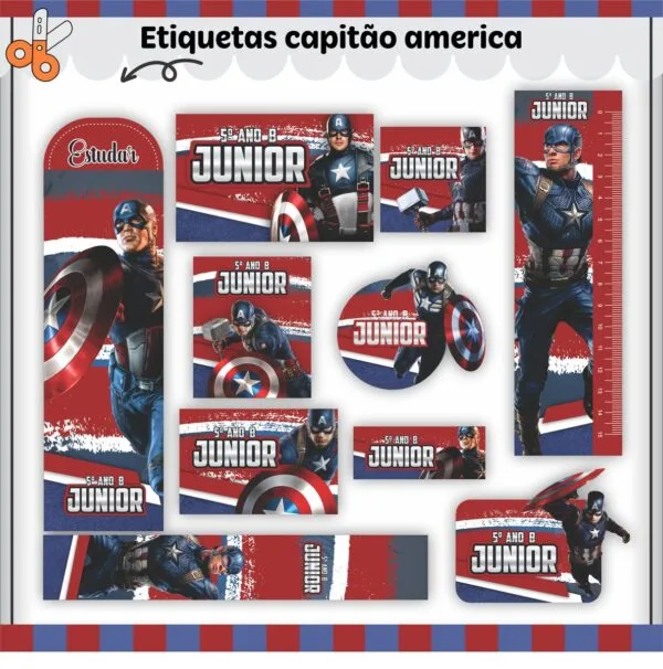 Arquivo de Corte Etiqueta Escolar Capitão América