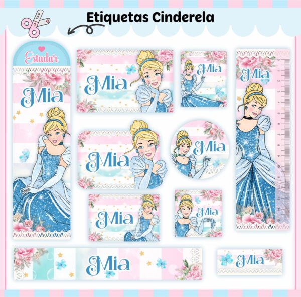 Arquivo de Corte Etiqueta Escolar Cinderela V2