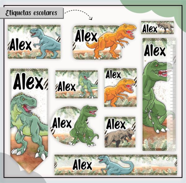 Arquivo de Corte Etiqueta Escolar Dinossauro T-Rex