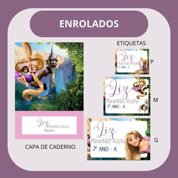 arquivo de corte etiqueta escolar enrolados rapunzel scrapbook