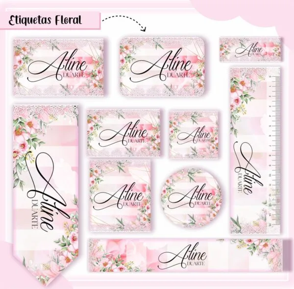 Arquivo de Corte Etiqueta Escolar Floral