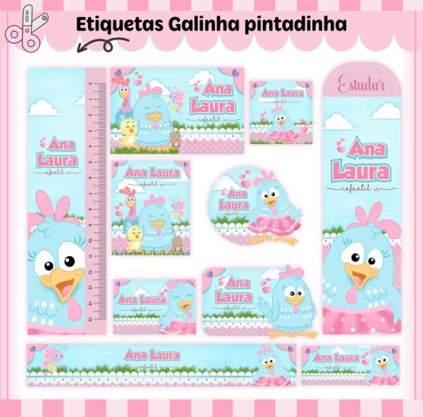 Arquivo de Corte Etiqueta Escolar Galinha Pintadinha Menina