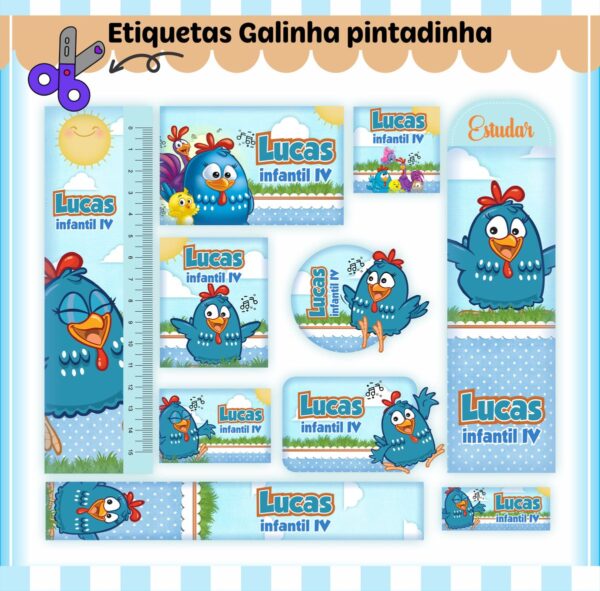 Arquivo de Corte Etiqueta Escolar Galinha Pintadinha Menino