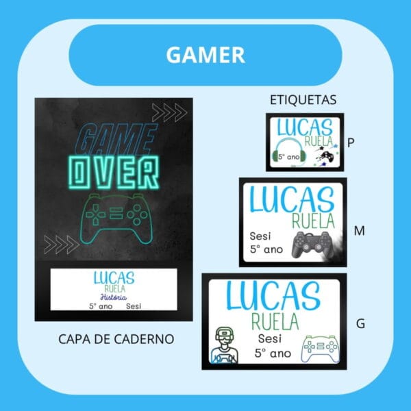 arquivo de corte etiqueta escolar gamer personalizacao