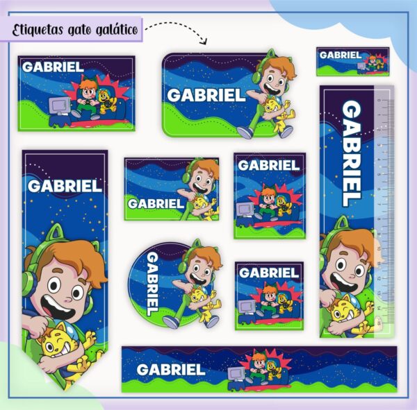 Arquivo de Corte Etiqueta Escolar Gato Galático