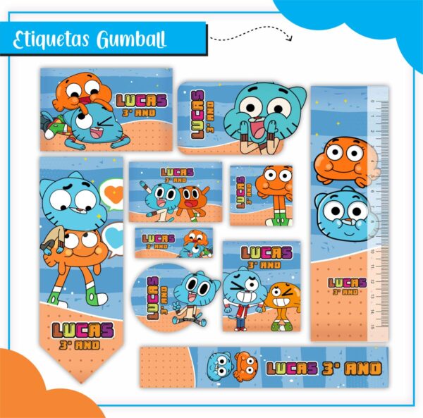 Arquivo de Corte Etiqueta Escolar Gumball