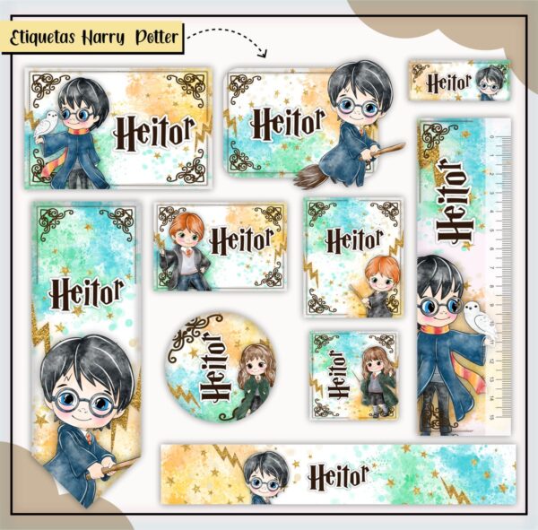 Arquivo de Corte Etiqueta Escolar Harry Potter Colors