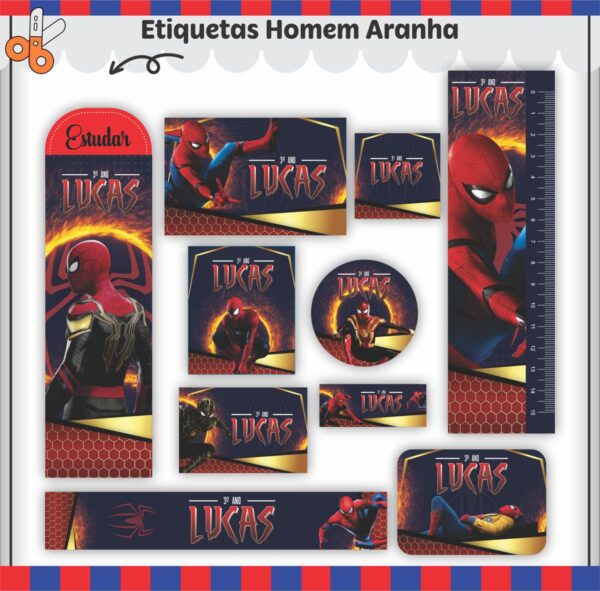 Arquivo de Corte Etiqueta Escolar Homem Aranha V2