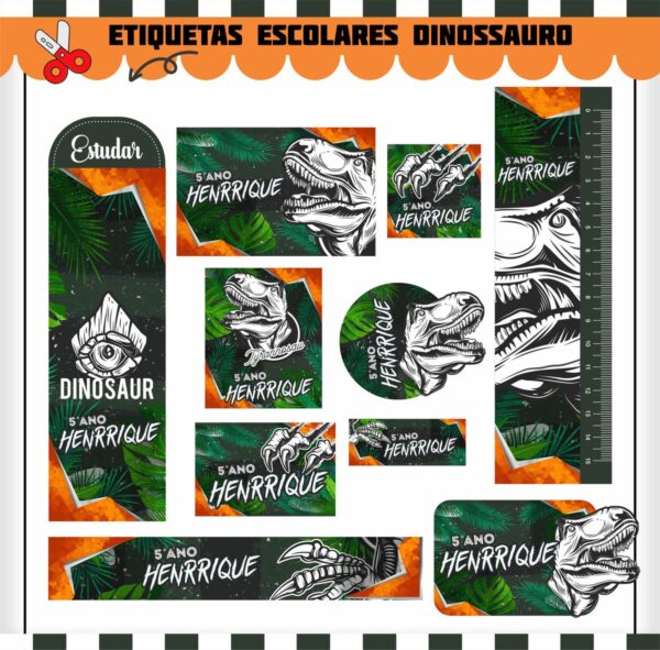 Arquivo de Corte Etiqueta Escolar Jurassic