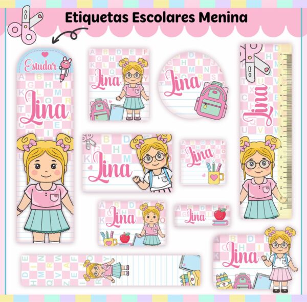 Arquivo de Corte Etiqueta Escolar Kit Aluninhas