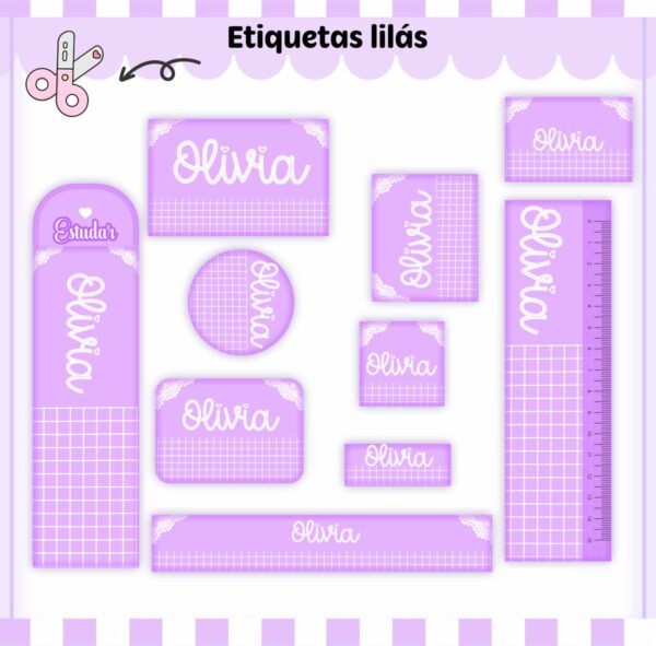 Arquivo de Corte Etiqueta Escolar Lilás