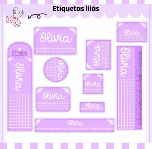 Arquivo de Corte Etiqueta Escolar Lilás