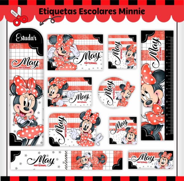 Arquivo de Corte Etiqueta Escolar Minnie