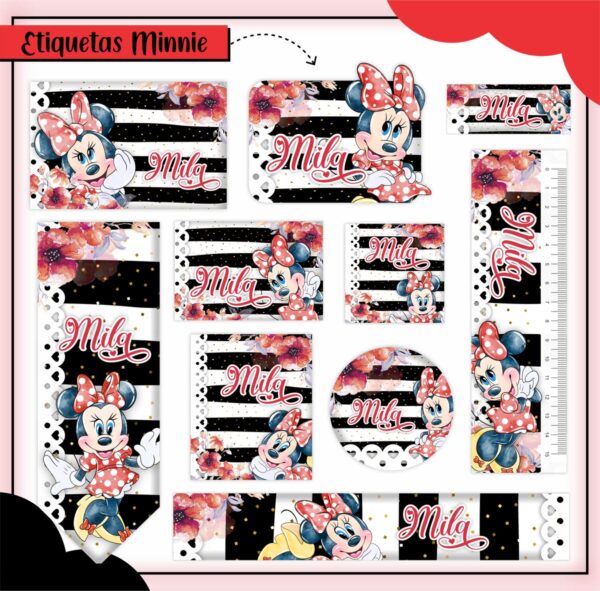 Arquivo de Corte Etiqueta Escolar Minnie Vermelha