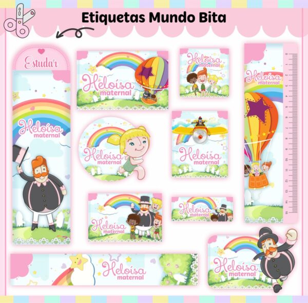 Arquivo de Corte Etiqueta Escolar Mundo Bita Menina