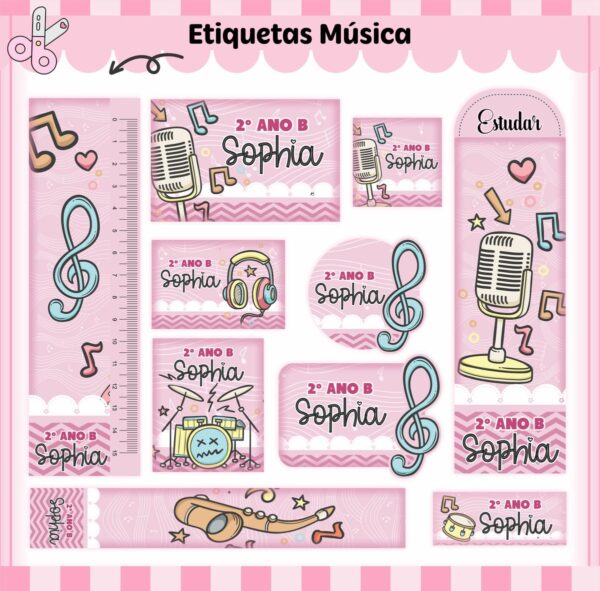 Arquivo de Corte Etiqueta Escolar Música Menina