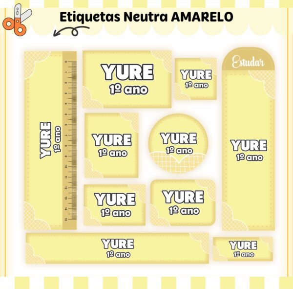 Arquivo de Corte Etiqueta Escolar Neutro Amarelo