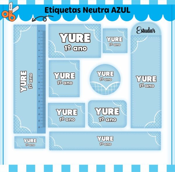 Arquivo de Corte Etiqueta Escolar Neutro Azul