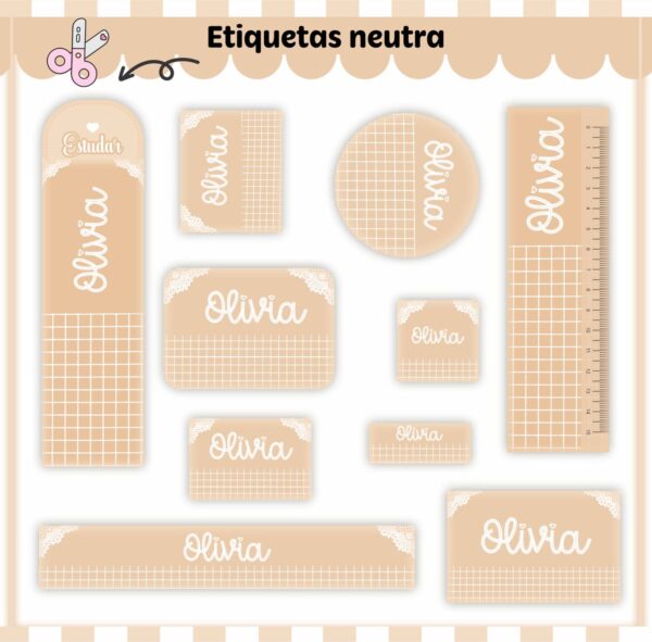 Arquivo de Corte Etiqueta Escolar Neutro Bege