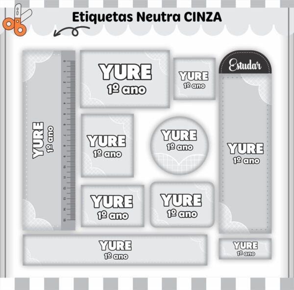 Arquivo de Corte Etiqueta Escolar Neutro Cinza