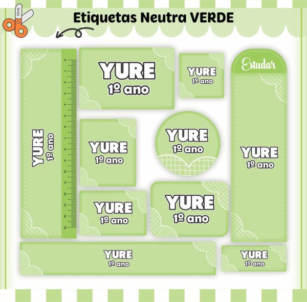 Arquivo de Corte Etiqueta Escolar Neutro Verde