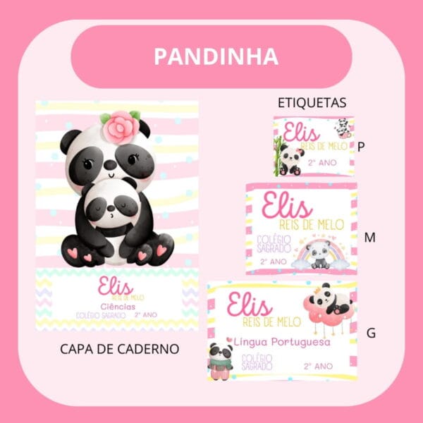 arquivo de corte etiqueta escolar pandinha pack volta as aulas