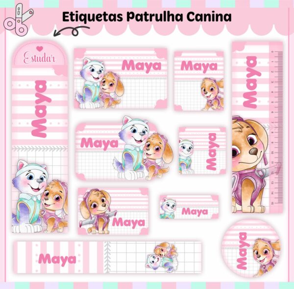 Arquivo de Corte Etiqueta Escolar Patrulha Canina Menina V2