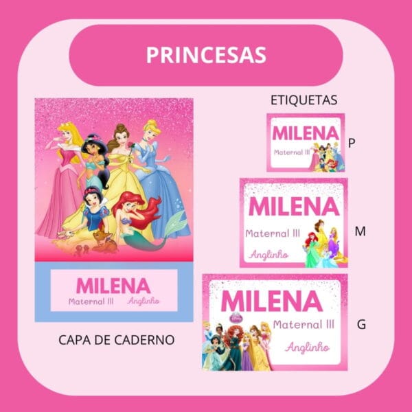 arquivo de corte etiqueta escolar princesas etiqueta volta as aulas