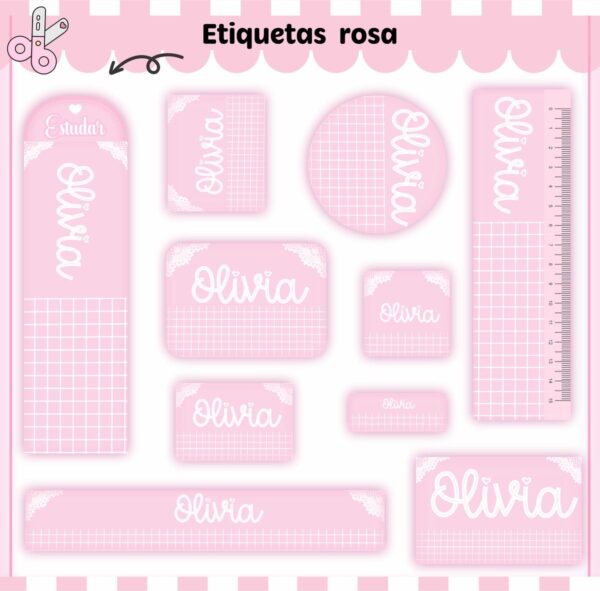 Arquivo de Corte Etiqueta Escolar Rosa Neutro