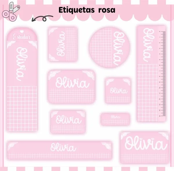 Arquivo de Corte Etiqueta Escolar Rosa Neutro