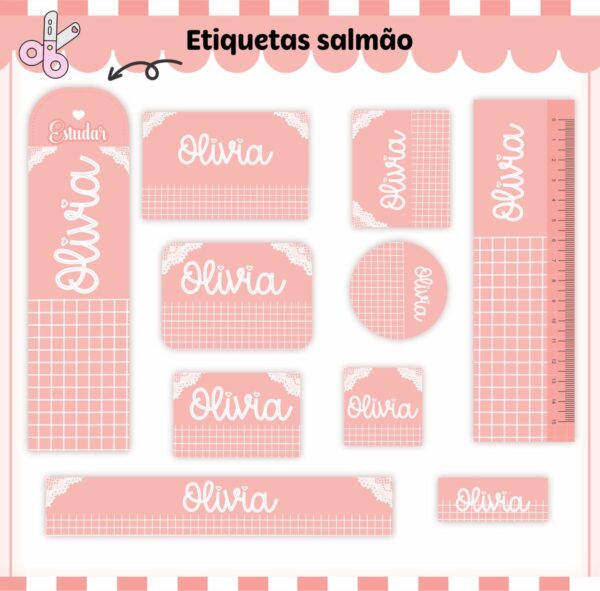 Arquivo de Corte Etiqueta Escolar Salmão Neutro