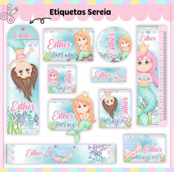 Arquivo de Corte Etiqueta Escolar Sereia V3 Arquivo Digital