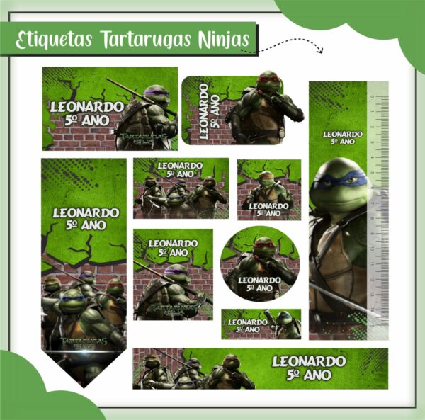 Arquivo de Corte Etiqueta Escolar Tartarugas Ninja