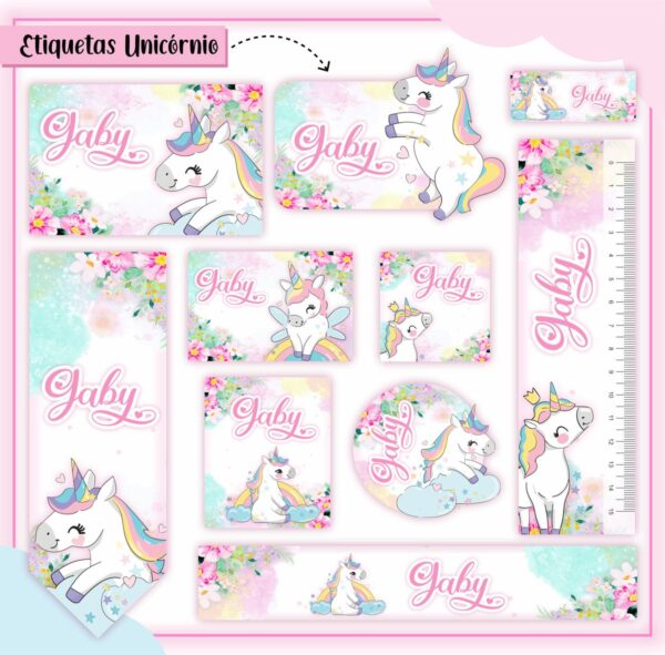 Arquivo de Corte Etiqueta Escolar Unicórnio Cute