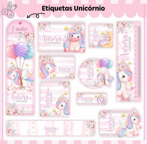 Arquivo de Corte Etiqueta Escolar Unicórnio V3