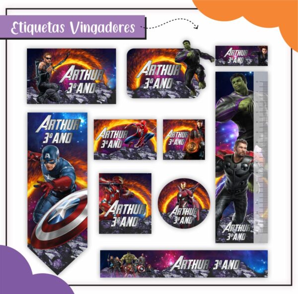 Arquivo de Corte Etiqueta Escolar Vingadores