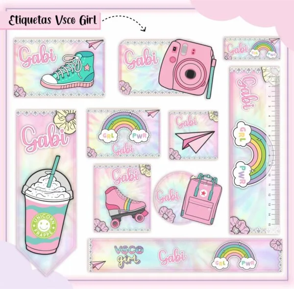 Arquivo de Corte Etiqueta Escolar VSCO Girl